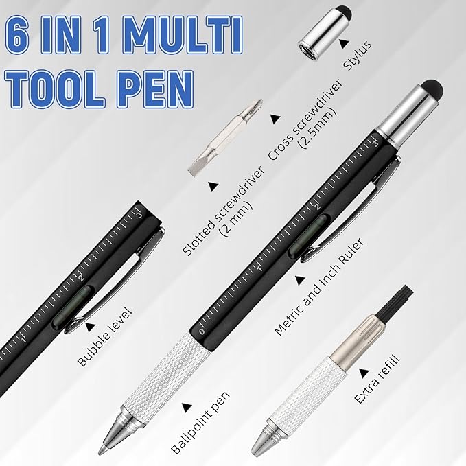 Yeaqee 40 Pcs Stocking Stuffers Bulk for Men 6 in 1 Screwdriver Multi Tool Pens with Refills Ruler Level Gauge for Party Favor Father's Christmas White Elephant Gifts (Novel Color)