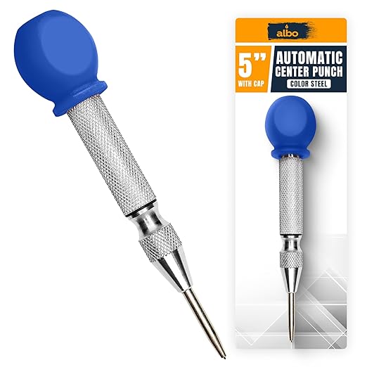 ALBO Spring Loaded Center Punch Tool ??5 Inch Automatic Punch for Metal, Wood & Steel ??Heavy Duty Drill Punch with Non-Slip Comfort Cap, Galvanized Finish & Precision Tip for Accurate Marking (1pc)