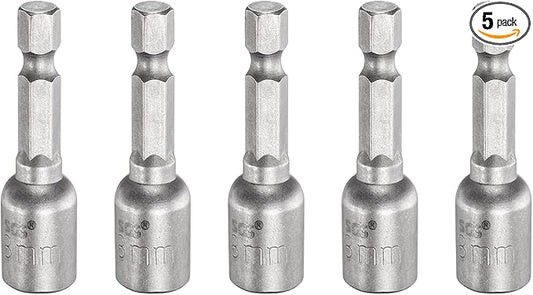 HARFINGTON 5pcs Nut Driver Drill Bit 8mm Metric Socket 1/4" Hex Shank 1.89" (48mm) Long Magnetic 6-Point Sockets Quick Change CR-V Steel Bolt Setters for Power Drill Drivers