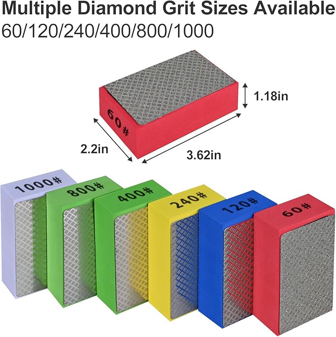 12pcs Diamond Hand Polishing Pads for Ceramic Tile Glass Grinding,Sanding Blocks Polishing 60#,120#,240#,400#,800#,1000#
