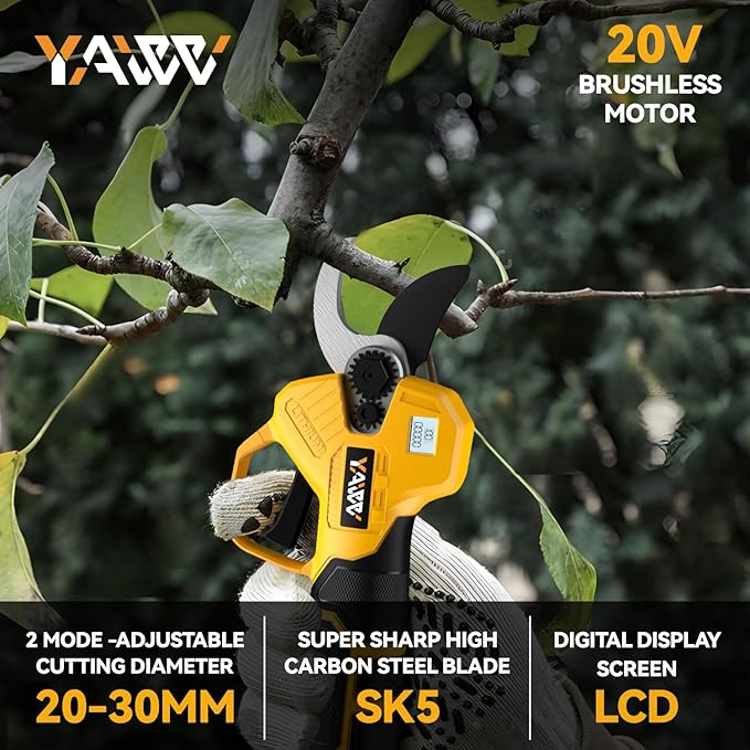 Brushless Electric Pruning Shears for DeWalt 20V Battery, Portable Cordless Pruning Shears with LCD Display竊냆K5 Blades, Adjustable Cutting Diameter 0.8-1.2 Inch for Gardening Tree Pruning(NO Battery)