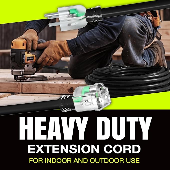 25ft Outdoor/Indoor Extension Cord 14/3 Gauge Heavy Duty 3 Prong SJTW, Waterproof, Flexible Cold-Resistant Long Power Cord,15A 125V 1875W, Black by LifeSupplyUSA