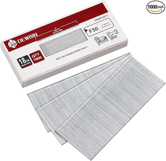 18 Gauge Brad Nails, 1000 Counts 2-inch 18 GA Brad Nails, Galvanized Nails for Nail Gun, Finishing Nail Gun Nails for Pneumatic, Electric Brad Nailer Gun