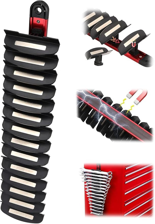 SEDY 14-Slot Magnetic Wrench Organizer Holder - Heavy-Duty Wrenchs Rack, Detachable Wrench Storage, Wall-Mounted Portable Tool Organizer for Toolbox Drawer Garages Workshops