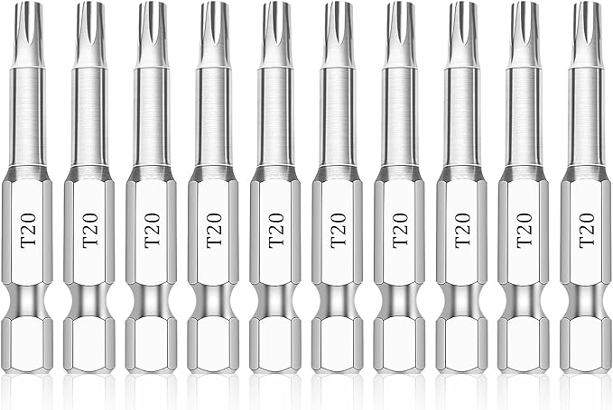 T20 Torx Bits(10-Pack 2 Inch), 1/4 Inch Hex Shank S2 Steel Magnetic star 6 Point Screwdriver bit set