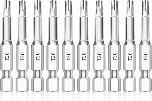 T20 Torx Bits(10-Pack 2 Inch), 1/4 Inch Hex Shank S2 Steel Magnetic star 6 Point Screwdriver bit set