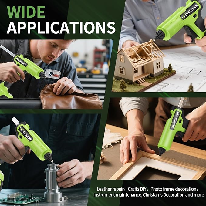 Cordless Hot Glue Gun, Battery Power Full Size Hot Glue Gun with 20V 2Ah Battery, Leak-Proof Nozzle Heavy and Duty Glue Gun for Industrial & Crafts, 30pcs 11mm Full Size Glue Stick