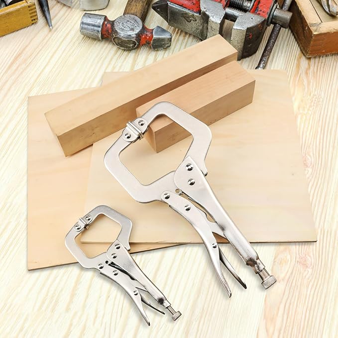 4 Pack 11 & 6 Inch C Clamp Locking Pliers with Swivel Pads, Heavy Duty C Clamp Welding Pliers for Woodworking and Home Improvement