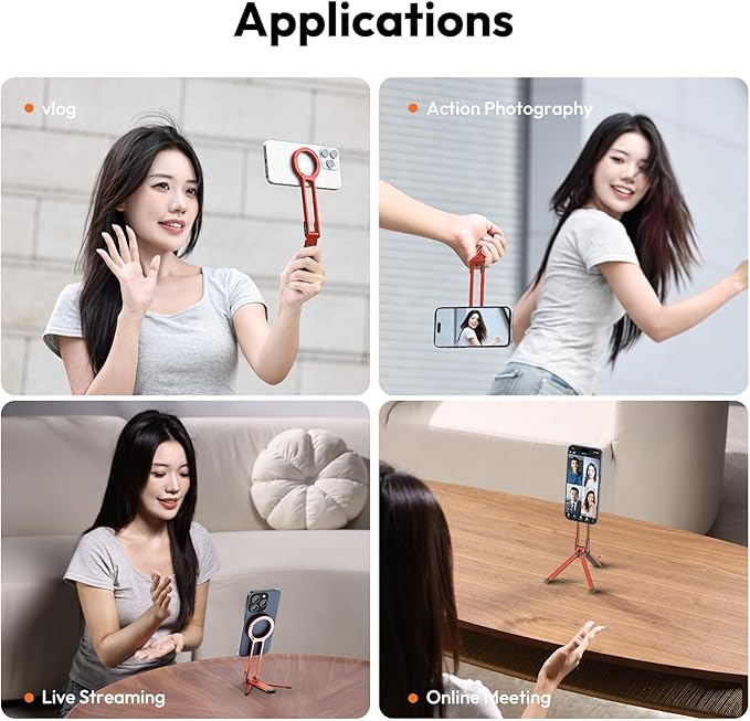 ULANZI MA30 Magnetic Phone Tripod Stand for iPhone - Aluminium Maglock Smartphone Mini Tripod Pocket Cell Phone Stand Strong Magnet Quick Mount Compatible with iPhone 17 16 15 14 13 12 Series, Orange