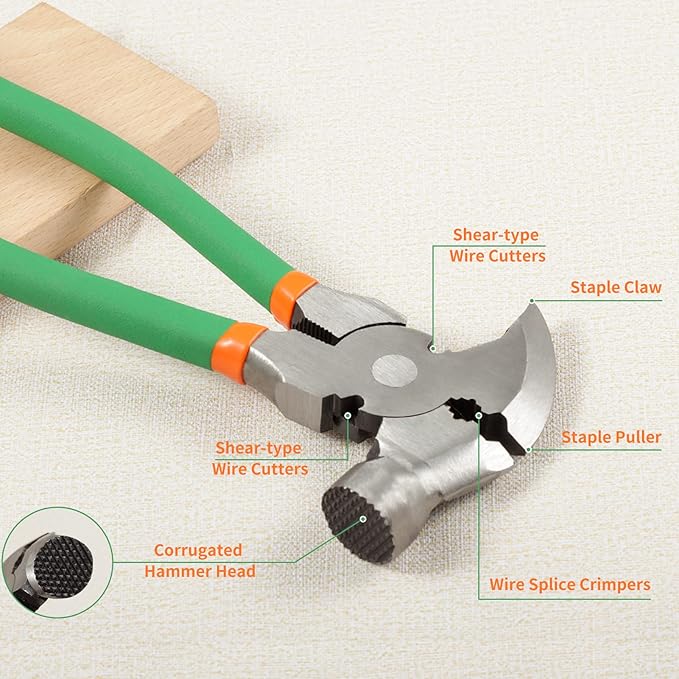 SPEEDWOX 10 Inch Fencing Pliers with Hammerhead Staple Puller - Multi Purpose Fence Tool