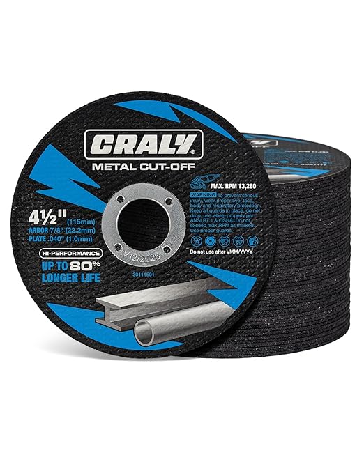 CRALY 4-1/2 Inch Cut-Off Wheels for Cutting Metal & Stainless Steel, Professional Grade Ultra Thin Metal Cutting Disc for Angle Grinder & Die Grinder, 7/8 in Arbor, 50-Pack(30111501-50)