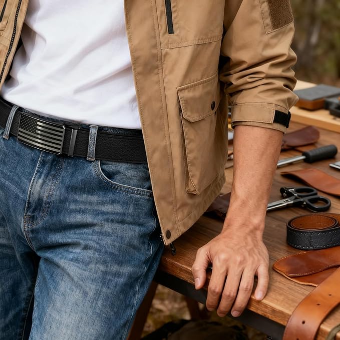 Zitahli Belt Men, Ratchet Belt Dress with 1 3/8" Premium Leather,Slide Belt with Easier Adjustable Automatic Buckle