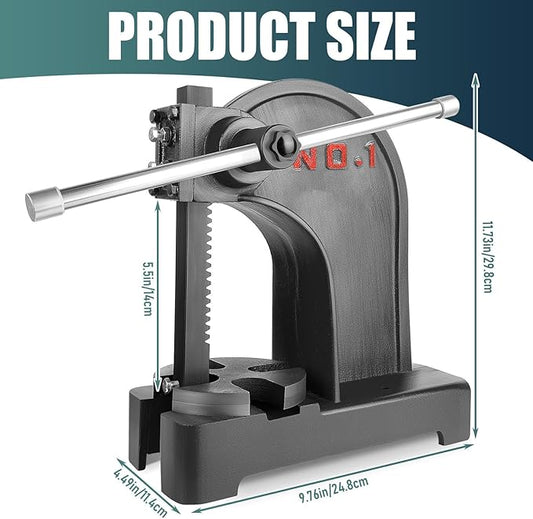 1 Ton Arbor Press with 3 Extra Drifts, Manual Arbor Press Reversible Ram, Heavy-duty Manual Desktop Arbor Press with Removable Steel Anvil 11.73" Height for Metal Cutting/Deforming (Black)