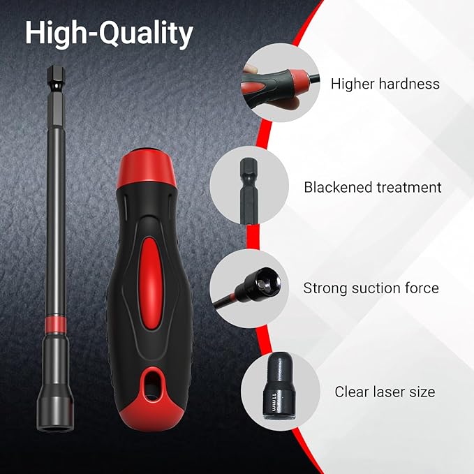21-Piece Magnetic Nut Driver Set - SAE (1/4" to 9/16") & Metric (5mm to 15mm) Nut Driver Set with Non-Slip Silicone Grip Handle - Cr-V Magnetic Socket set