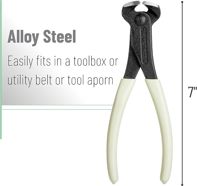 Bates- Nail Puller, 7 Inch, Creamy Beige, Nail Remover Tool, Cutting Pliers, Carpenter Tools, Staple Puller, End Cutting Pliers