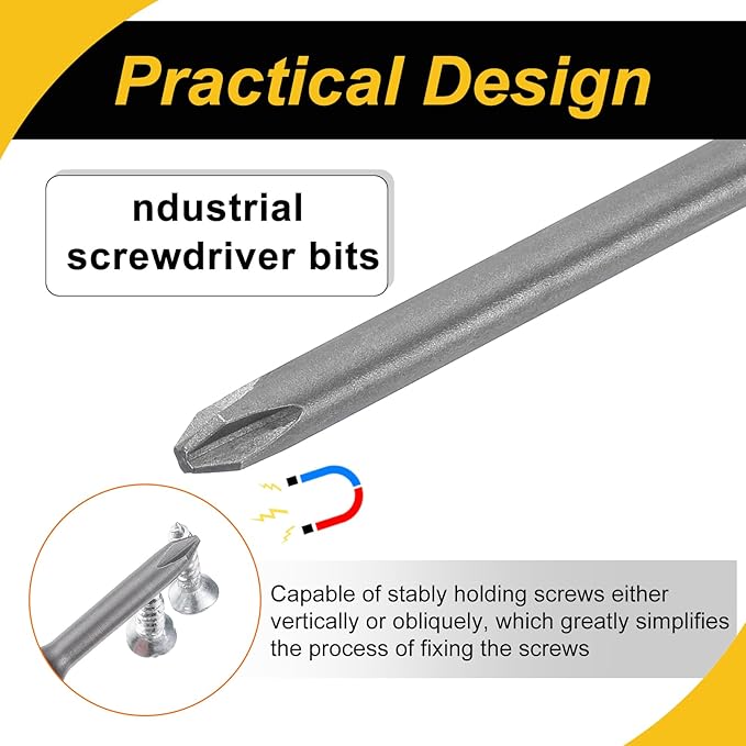 5 Pcs Magnetic Phillips Screwdriver Bit PH2 1/4" Hex Shank 300mm Long 5mm Rod