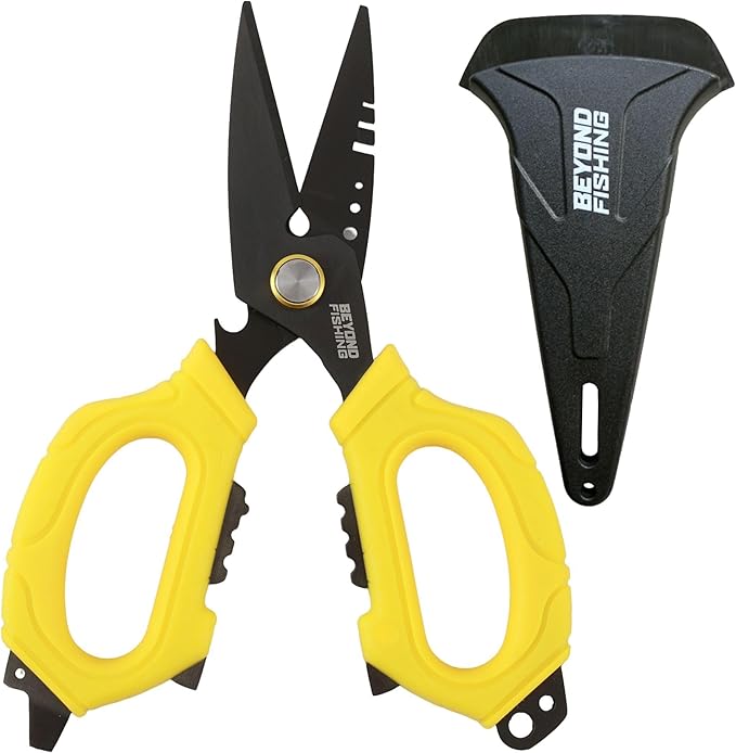 Beyond Fishing OmniPro Shears ??6.5??Multi-Function Fishing Scissors with Titanium-Coated Blades ??Cuts Braided Line, Monofilament, Fluorocarbon & Steel Wire ??Fishing Tool with Sheath