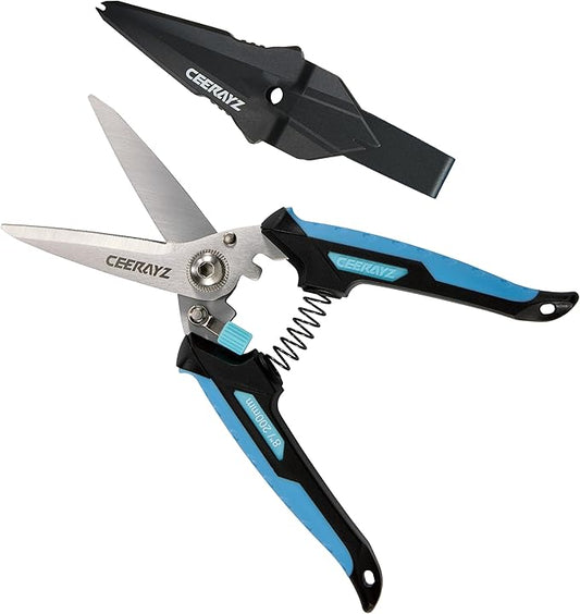 8" Scissors All Purpose, Heavy Duty, Multipurpose, for DIY Projects, Office, Production Lines, Pruning, with Protective Sheath (Black/Blue)