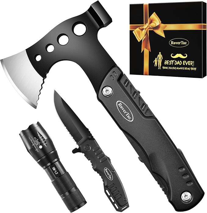 RoverTac Tools Set for Dad Gifts, 11-in-1 Multitool Axe, LED Flashlight & Tactical Knife in a Gift Box with "BEST DAD EVER", Unique Gift for Dad on Father?셲 Day, Birthday, Christmas & Retirement