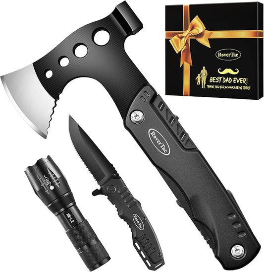 RoverTac Tools Set for Dad Gifts, 11-in-1 Multitool Axe, LED Flashlight & Tactical Knife in a Gift Box with "BEST DAD EVER", Unique Gift for Dad on Father?셲 Day, Birthday, Christmas & Retirement