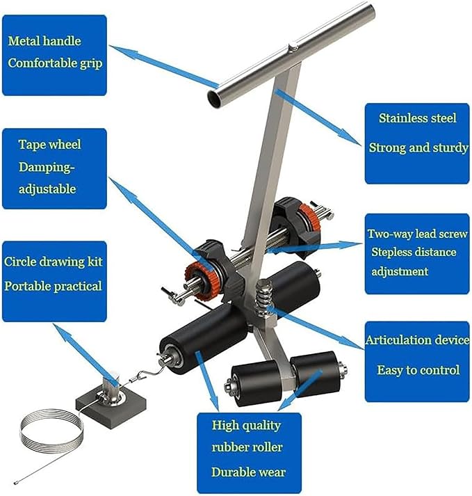 Floor Tape Applicator with Drawing Circle Kit Hand Push Line Striping Machine Parking Lot Striping Machine, for Basketball Courts, Road Warning