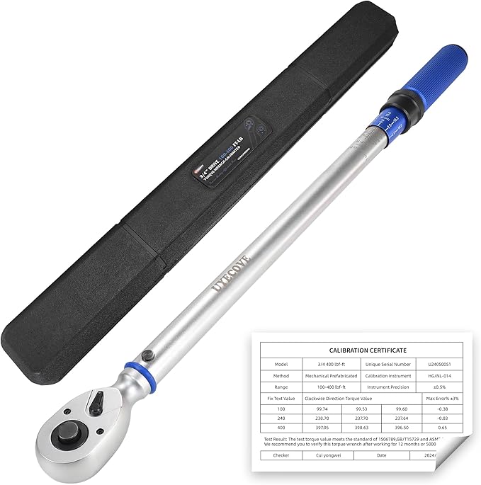 UYECOVE 3/4-Inch Drive Click Torque Wrench, Dual-Direction Click Professional Torque Wrench 100-400FT.LB/136-542N.m, Dual Range Scales Graduated in FT.LB and N.M