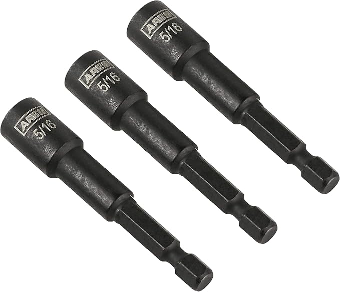 ARES 27014-3-Piece 5/16-Inch Magnetic Impact Nut Driver Bit Set - Stubby 2 9/16-Inch Length - Impact Grade Nut Setters with Industrial Strength Magnets