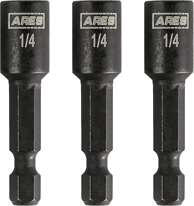 ARES 27012-3-Piece 1/4-Inch Magnetic Impact Nut Driver Bit Set - Stubby 1 3/4-Inch Length - Impact Grade Nut Setters with Industrial Strength Magnets