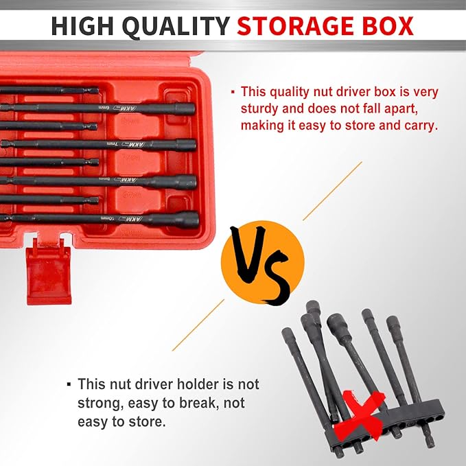 8PCS Magnetic Nut Driver Set, 6 Inches Long Nut Drivers, Nut Drivers for Impact Drill, Long Shank Nut Driver Bits, Nut Setter | 1/4"Hex Shank | Metric | Cr-V Steel