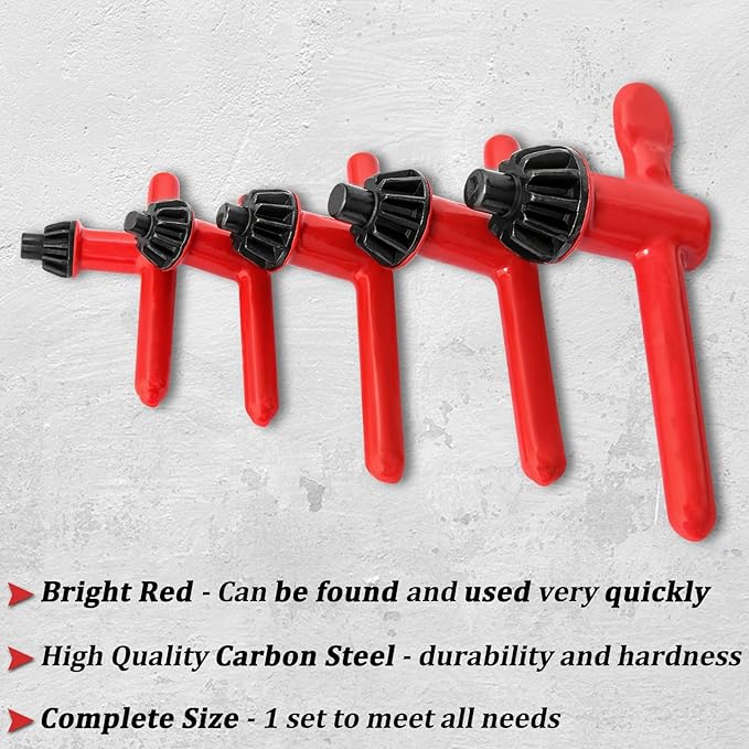 Hakkin Drill Press Chuck Key 5 Sizes, Chuck Press Wrench Key for Electric Drill Clamping Tool, Replacement Drill Clamping Wrench of 6mm, 10mm, 13mm, 16mm, 20mm in Diameter Red Tighten Drills Chucks