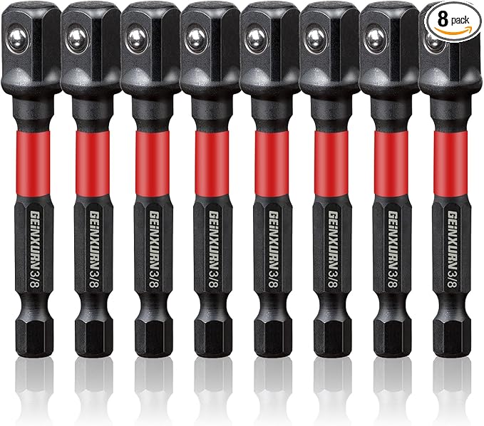 8Pcs Impact Socket Adapter Set, 3/8" Drive Square, 2.5Inches Extension Bit Socket Driver Set, Adapt Your Power Drill to High Torque Impact Wrench