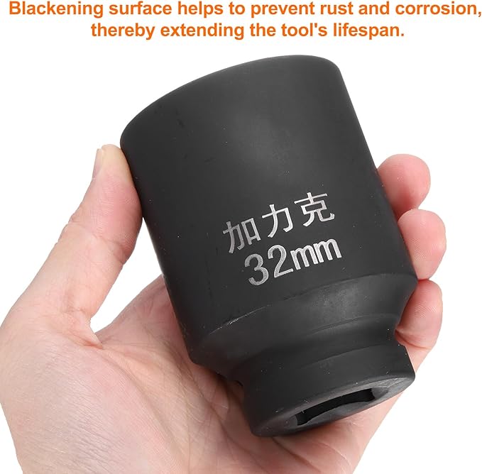 HARFINGTON 4 Point Square Socket 3/4" Drive by 32mm Metric Square Impact Socket 40CR Blackening Standard Wheel Sockets Pneumatic Socket Tool for Auto Repair Mechanical Maintenance Home Use