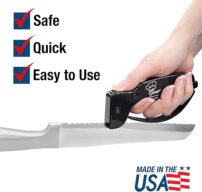 AccuSharp Gourmet Series, 15 Degree Knife Sharpener for Gourmet Knives, Diamond-Honed Tungsten Carbide Reversible Blades, Hones & Refines Straight-Edge or Serrated Gourmet Knives, Hand-Held, Black