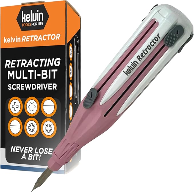 Kelvin Tools Retractor - Retractable All-In-One Screwdriver Quick Change Phillips Head and Flat Head, Upgraded Retract-A-Bit Screwdriver, Durable & Lightweight - MADE in NORTH AMERICA