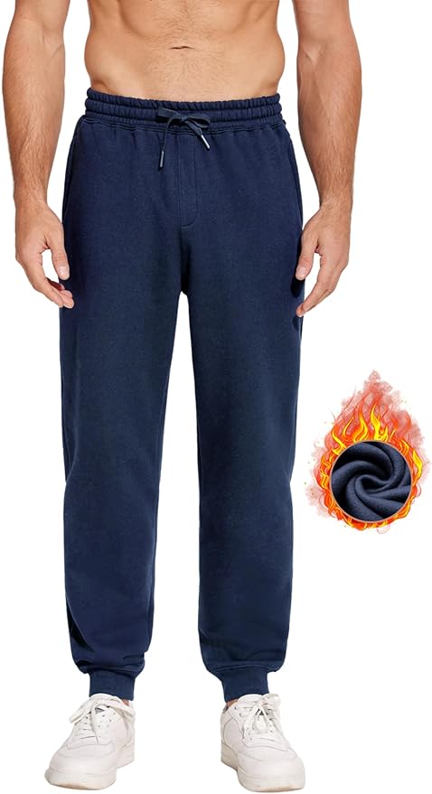 PINSPARK Men's Fleece Joggers with Zipper Pockets Tapered Sweatpants Cotton Sweat Pants for Mens Heavyweight Lounge Pants