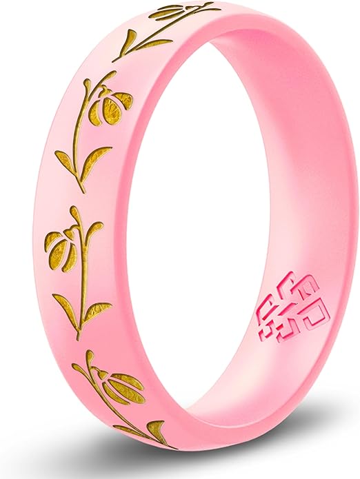 Knot Theory Birth Flower Silicone Ring for Women - 4mm Comfort Fit Wedding Band Engagement Ring