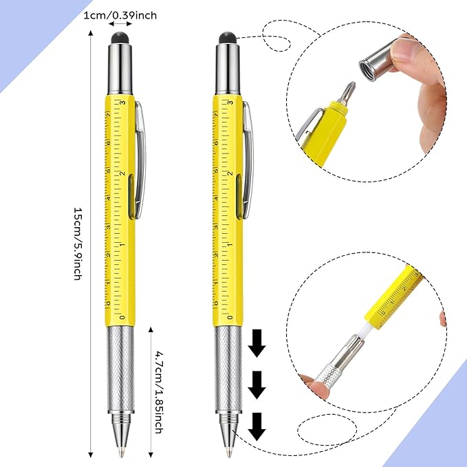 Honoson 120 Pcs Tool Pen for Men Gift 6-in-1 Multitool Tech Tool Pen with Ruler, Level Gauge, Ballpoint, Stylus, Screwdriver and Slotted Screwdriver Multifunction Gift for Dad Father Day (Fresh Color)