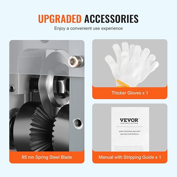 VEVOR Electric Wire Stripping Machine, 0.06''-1.18'' Automatic Wire Stripper, 180 W, 60 ft/min with Visible Stripping Depth Reference
