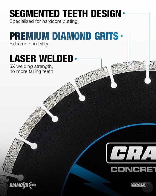 CRALY 14 Inch Super Thin Segmented Diamond Blade, 1 in Arbor, 9'' Diamond Stone Blade for Angle Grinder & Masonry Saw, Diamond Cutting Wheel for Cutting Concrete, Paver, Masonry, Stone, Granite, 2PC