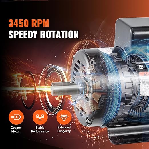 VEVOR 7.5HP Air Compressor Motor, 230V 31.6 Amps Electric Motor, 3450RPM 184T Frame, 1-1/8" Keyed Shaft, 2.75" Shaft Length for Air Compressors, Single Phase, CCW/CCW (Factory Setting is CCW)