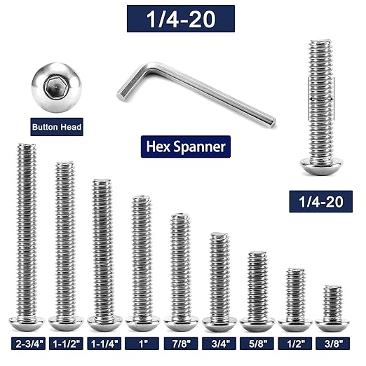1/4-20 x 1-1/4" Button Head Socket Cap Bolts Screws, 10Pcs 304 Stainless Steel 18-8, Allen Hex Drive, Bright Finish by SG TZH(with Hex Spanner)