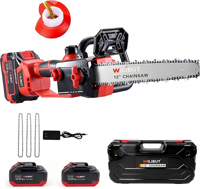 12" Brushless Electric Chainsaw Cordless, Compact Chain Saw with 2 x 4.0Ah Battery and Charger, Auto Oiler, Low Kickback, 20V Battery Powered Chainsaw for Pruning, Tree Trimming, Wood Cutting
