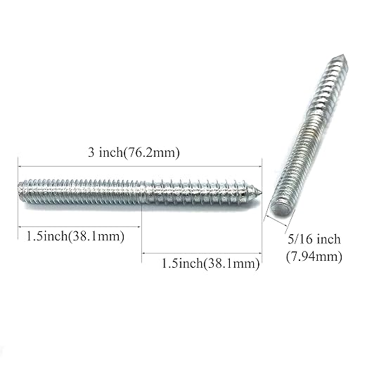 12 Pack 5/16-18 x 3 Inch Silver Hanger Bolts 5/16-18" Double Headed Bolts 5/16 Wood Dowel Screw Self-Tapping Screw Hanger Bolts for Furniture Screws Double Screw Threaded Rods Bolt 75mm Length