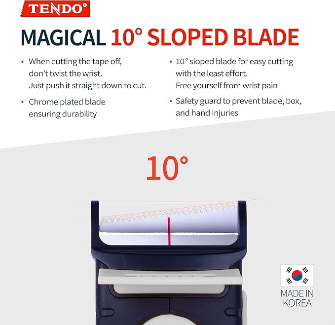 Heavy Duty Shipping Tape Dispenser: TENDO째 Premium Line ??Reusable, Replaceable, Eco-Friendly 2?쇺?Master Piece Dispenser for Pros with Patented 10째 Sloped Chromium Blades - P-2200 (4th Gen.)_White