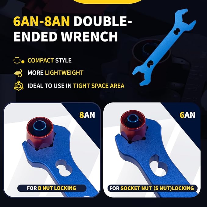 AOOSEDOO 3AN-20AN AN Fitting Wrench AN Fitting Tool for AN Hose Fitting Assembly Adjustable Lightweight Aluminum Black With Double-ended AN Wrench 6AN Socket-AN8 B-nut Blue