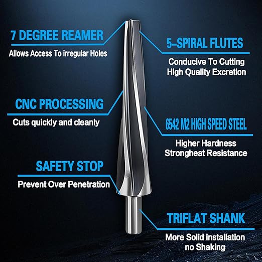 7 Degree Ball Joint Tapered Reamer 1-1/2??Per Foot Taper??M2 6542 High-Speed Tool Steel, Universal Reamer Tie Rod Drill Bit for Automotive & Construction ??Precise & Durable with Easy Grip Design