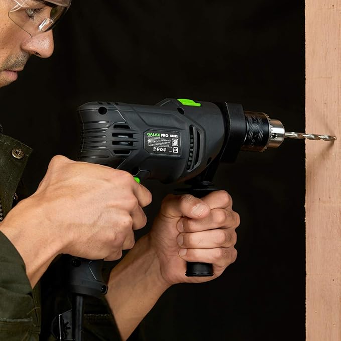 GALAX PRO 5Amp 1/2-inch Hammer Drill with 105pcs Accessories, Variable Speed 0-3000, Hammer and Drill 2 Functions in 1, 360째Rotating Handle, Depth Gauge, Carrying Case Included