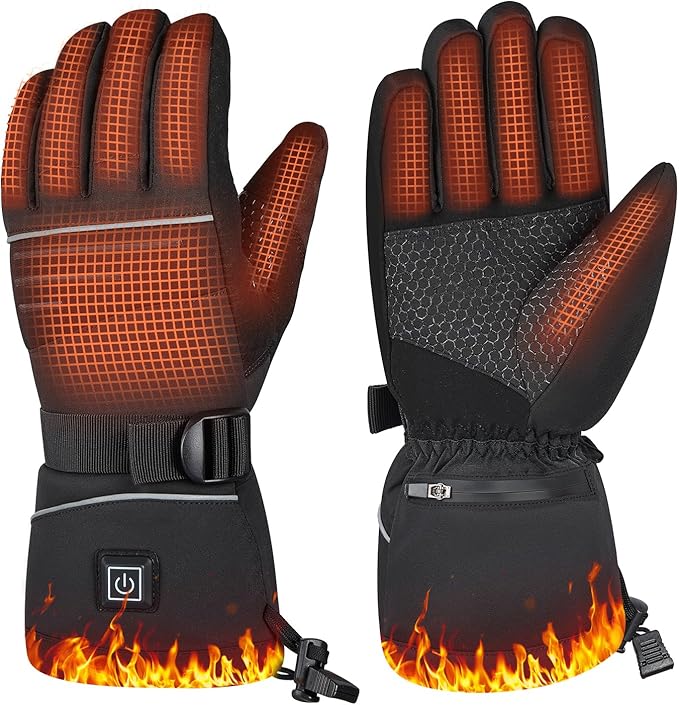 Rechargeable Heated Gloves for Men Women, Waterproof Touchscreen Winter Hand Warmer Heated Work Gloves for Cold Weather Motorcycle, Hunting, Hiking, Ski - Battery Powered Electric Thermal Warming