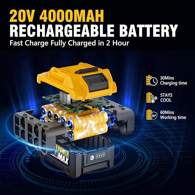 Cordless Impact Wrench, 900Ft-lbs (1200N.m) 1/2" Brushless Impact Gun, 20V High Torque Power Impact Driver, 2x4.0Ah Batteries,Brushless Motor 2400 RPM Variable Speeds for Family Car/Pickup Truck/Mower