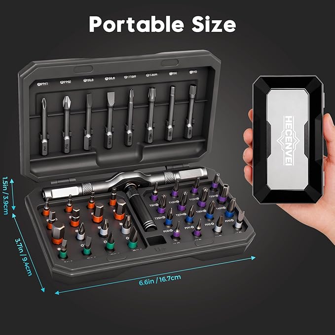 42 in 1 Magnetic Screwdriver - Multi Bit Ratchet Screwdriver Set: T Handle Ratchet Screwdriver Set with Storage Case for Computer, Eyeglass, Bicycles, Ring Doorbell, Furniture and DIY,Grey